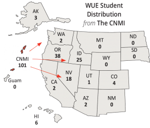 WICHE map showing student migration from the CNMI