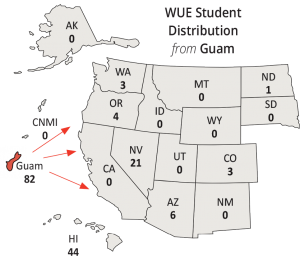 WICHE map showing student migration from Guam