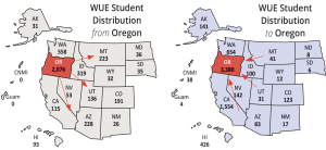 WICHE maps highlighting Oregon student migration