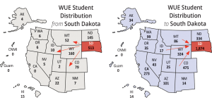 WICHE maps highlighting South Dakota student migration