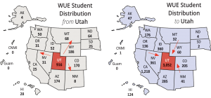 WICHE maps highlighting Utah student migration
